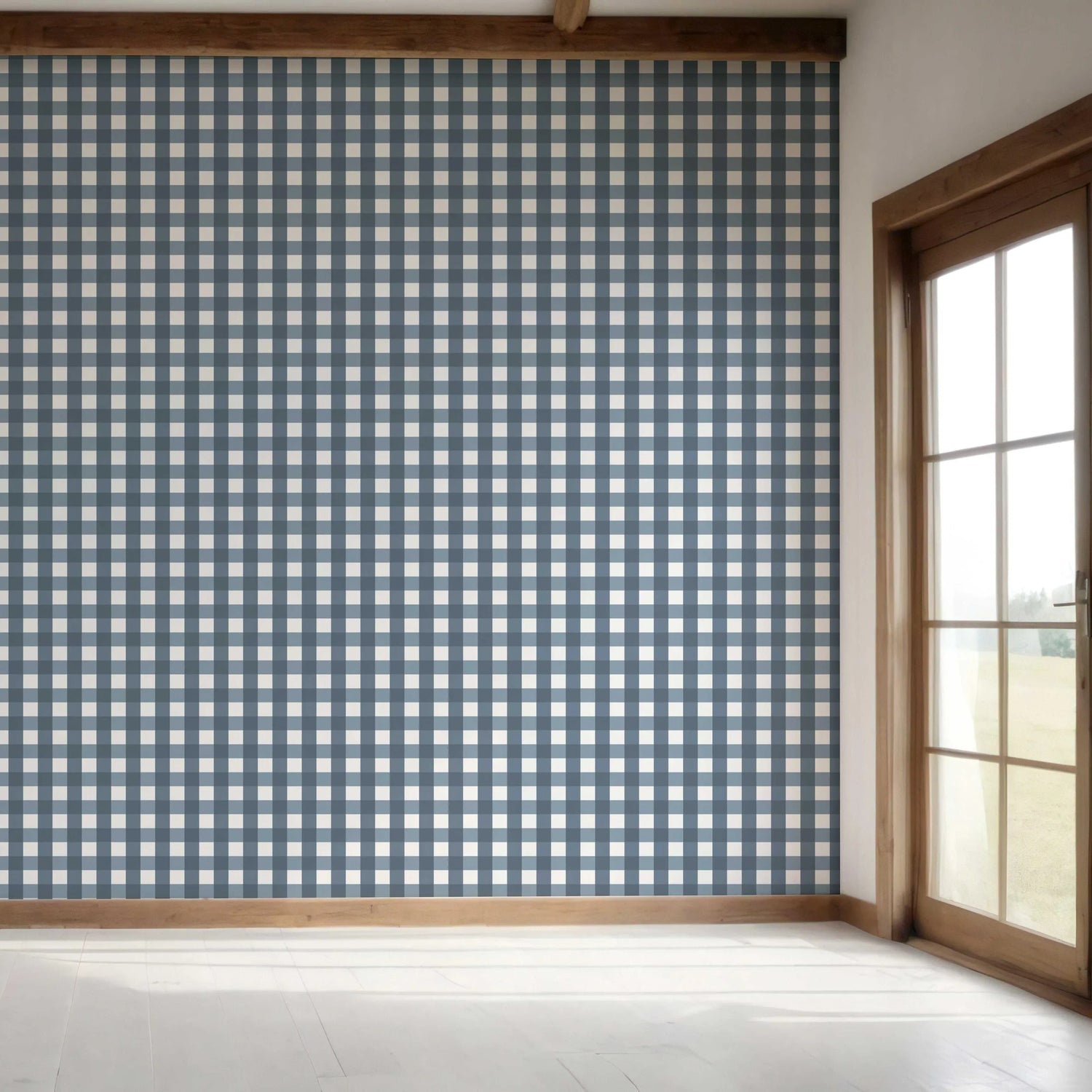 Geometric Gingham Bedroom Wallpaper (Slate Blue)