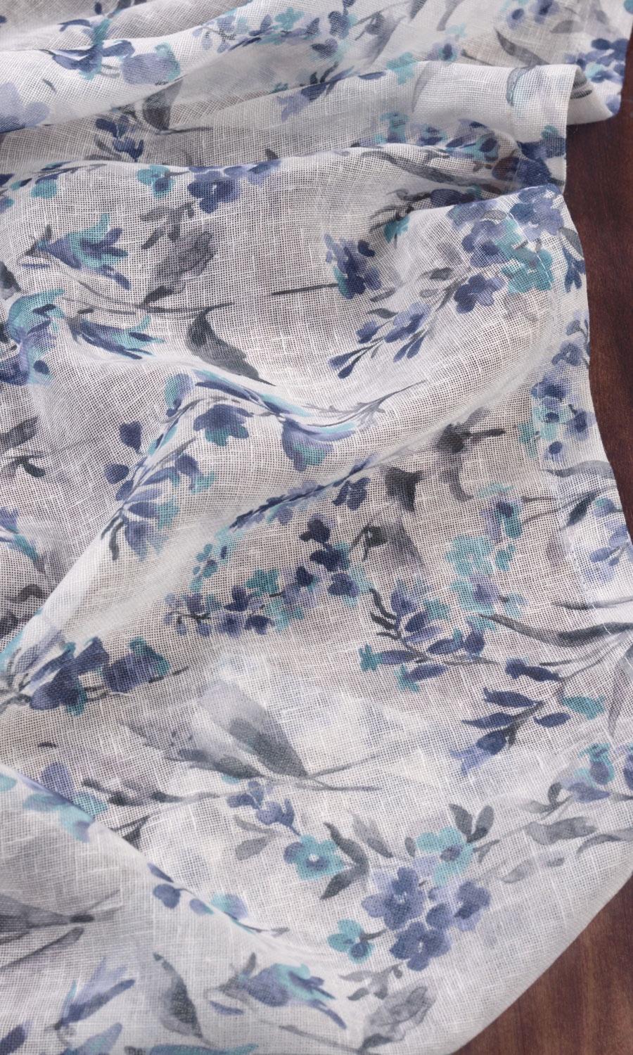 Sheer Floral Print Roman Blinds & Window Shades (Blue/ Grey)