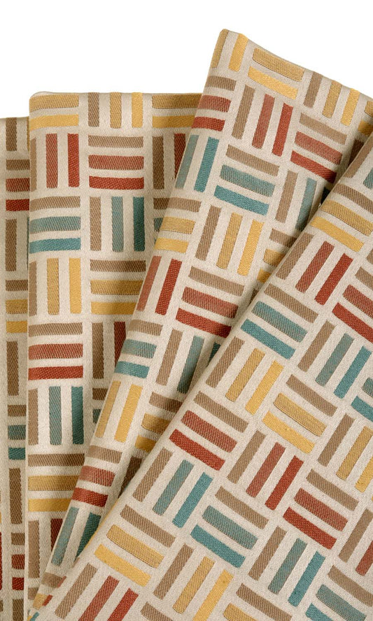 Woven Patterned Home Décor Fabric Sample (Red/ Blue/ Yellow/ Brown)