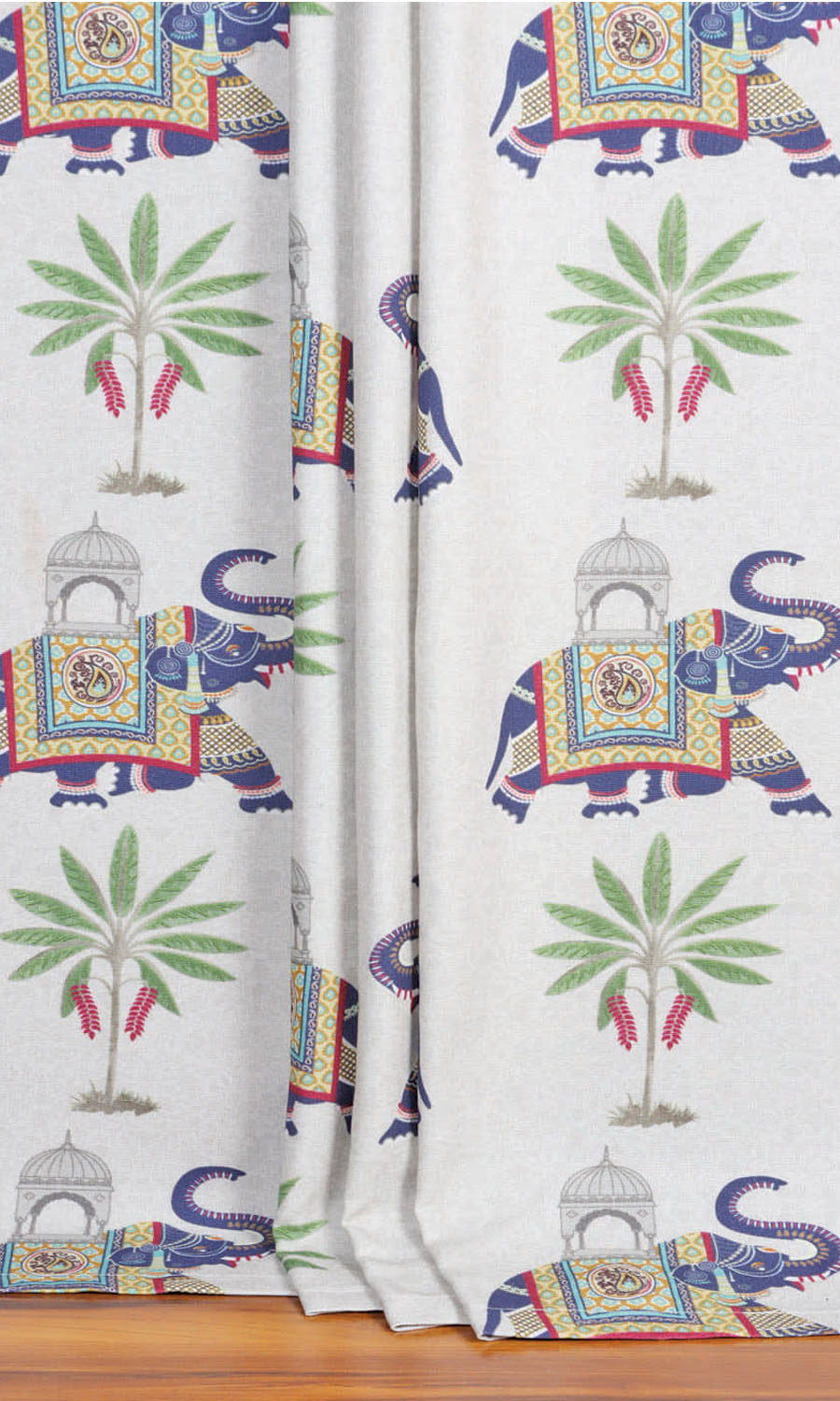 Cotton Printed Window Treatments Fabric Sample (White/ Grey/ Purple)