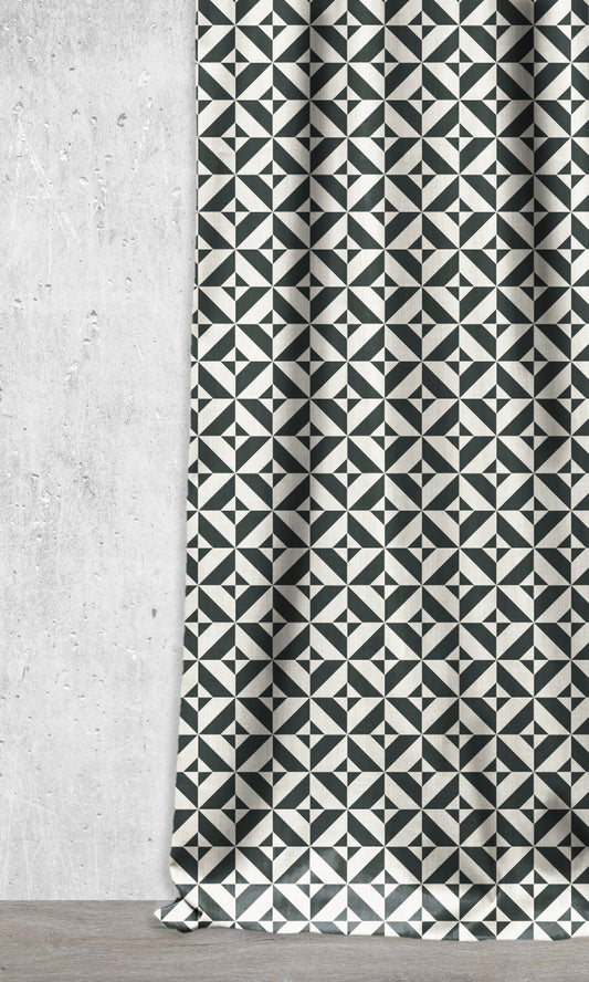 Geometrical Print Home Décor Fabric Sample (Black/ Ivory)