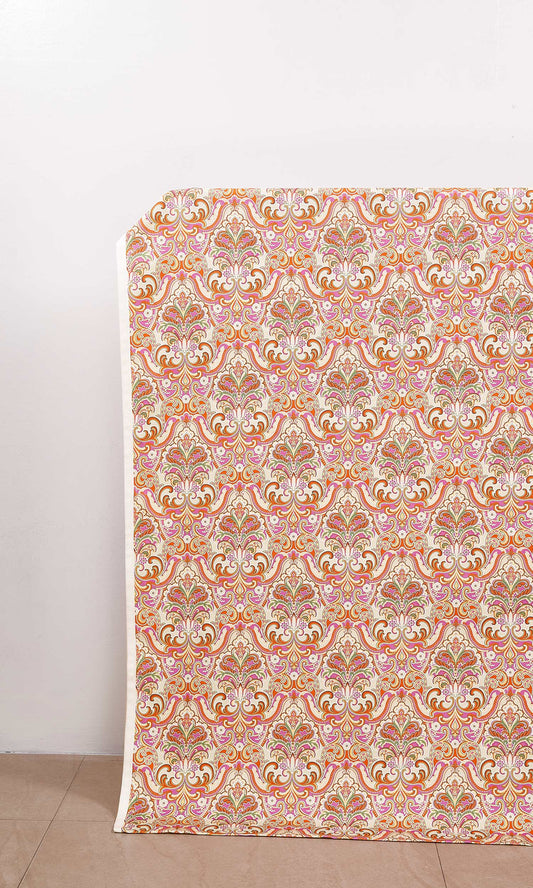 Fleur De Lis Print Home Décor Fabric Sample (Orange/ Purple)