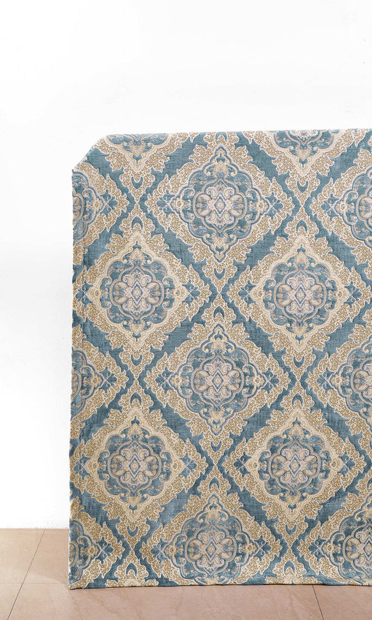 Damask Velvet Home Décor Fabric Sample (Beige/ Brown/ Blue)