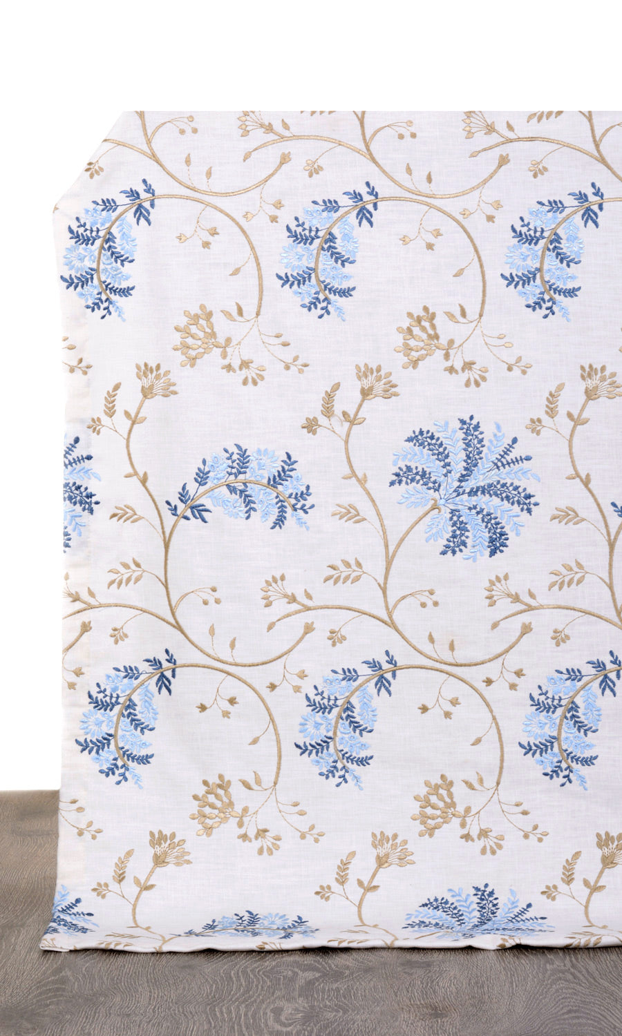 Floral Embroidery Window Treatments Fabric By the Metre (Brown/ Blue/ White)
