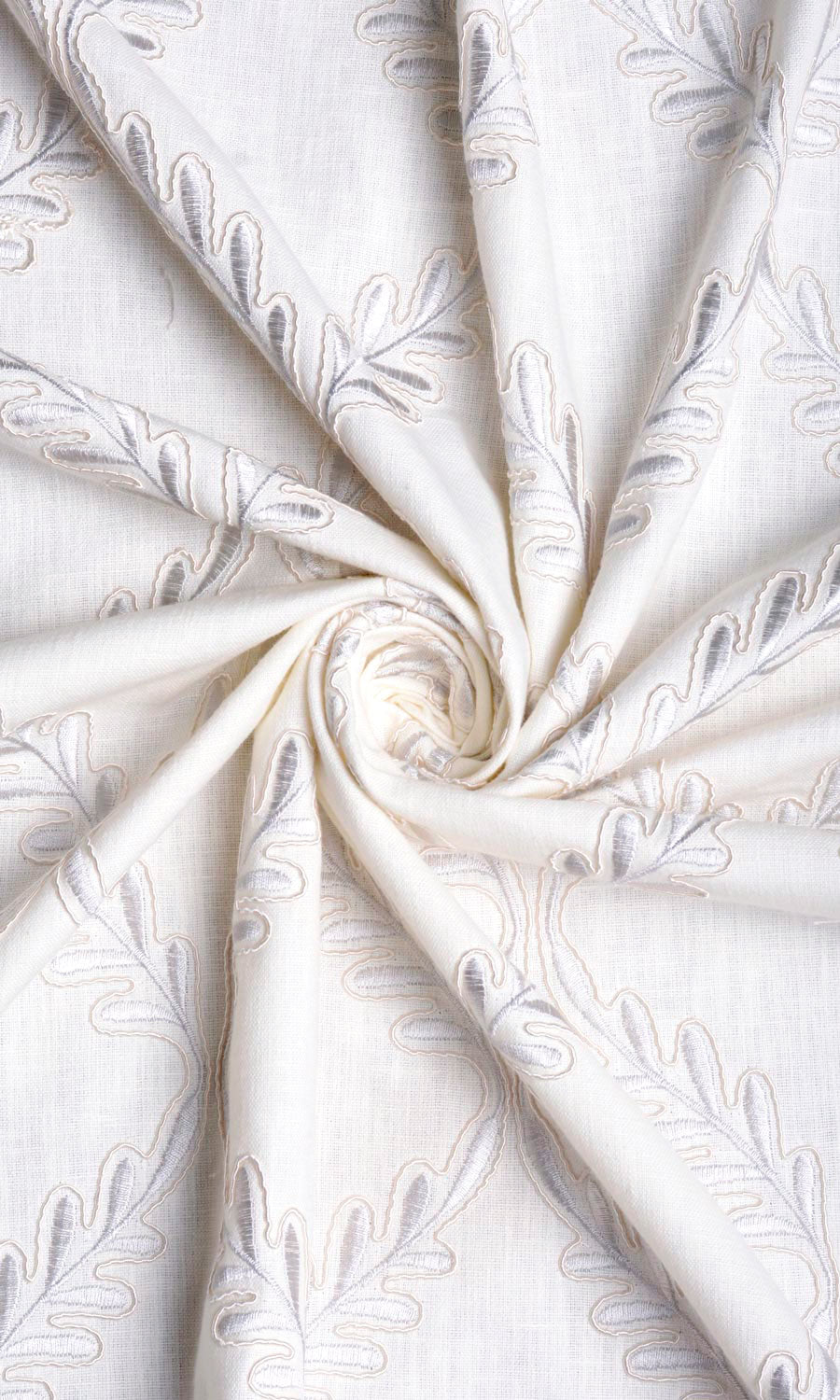 Poly-Linen Embroidered Fabric Sample for Roman Blinds & Shades (White/ Cream)