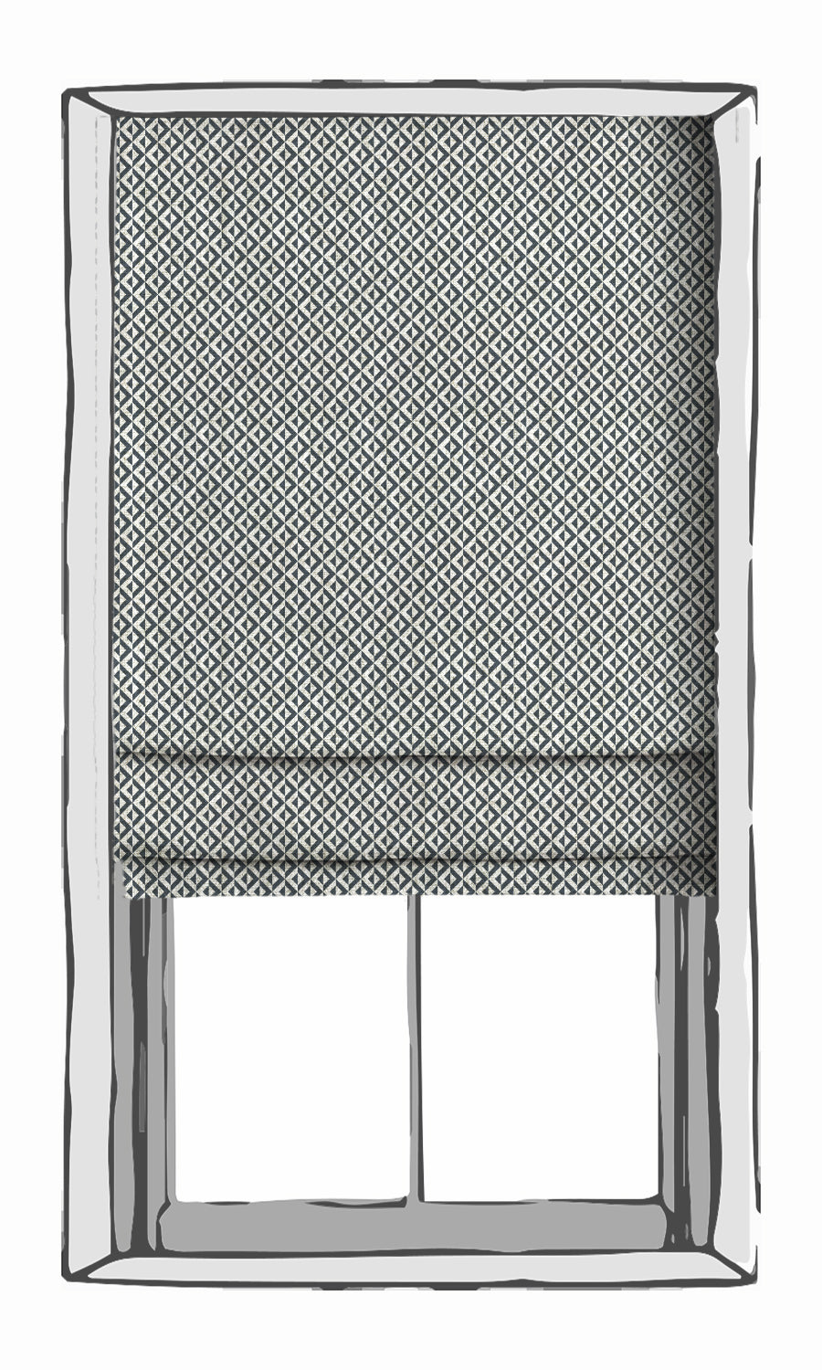 Geometric Print Roman Blinds (Petrol Blue/ White) Extra Long Short Wide