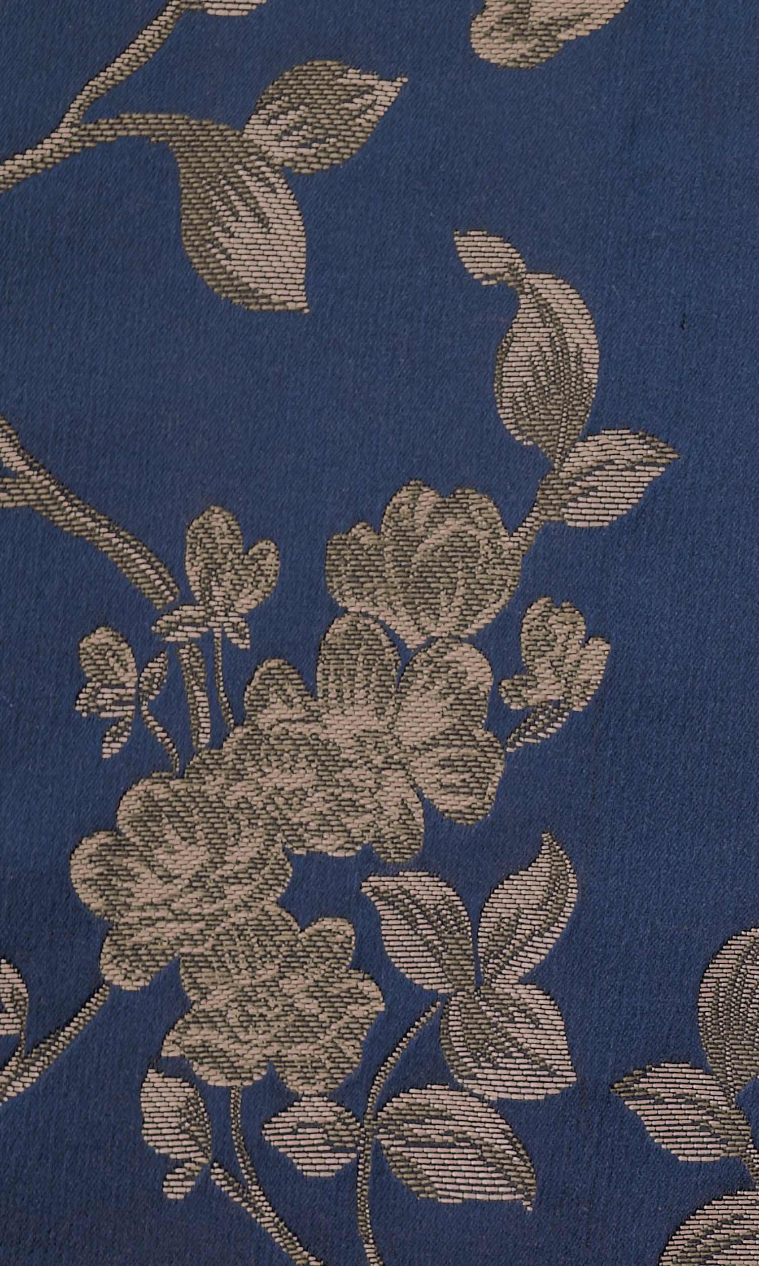 Floral Embossed Home Textile Fabric Material Sample (Navy Blue/ Steel Gray)