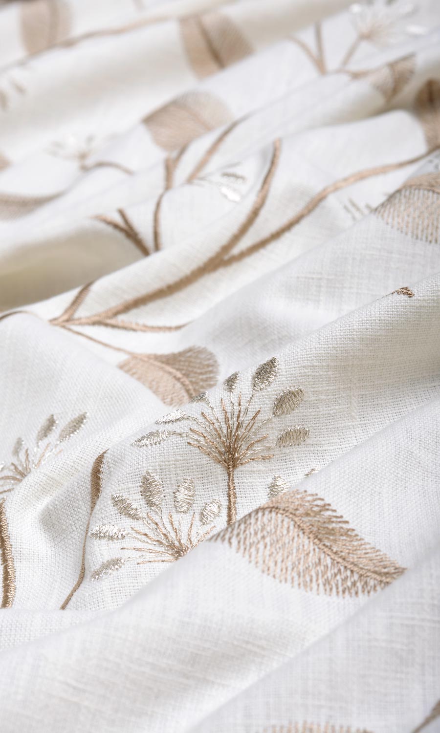 Floral Embroidery Home Textile Fabric Material Sample (White/ Cream)