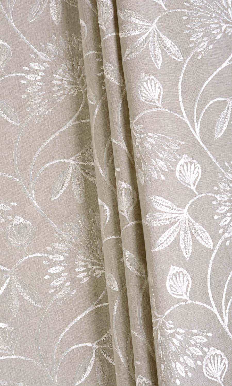 Floral Embroidered Poly-Cotton Fabric Material By the Metre (Beige)