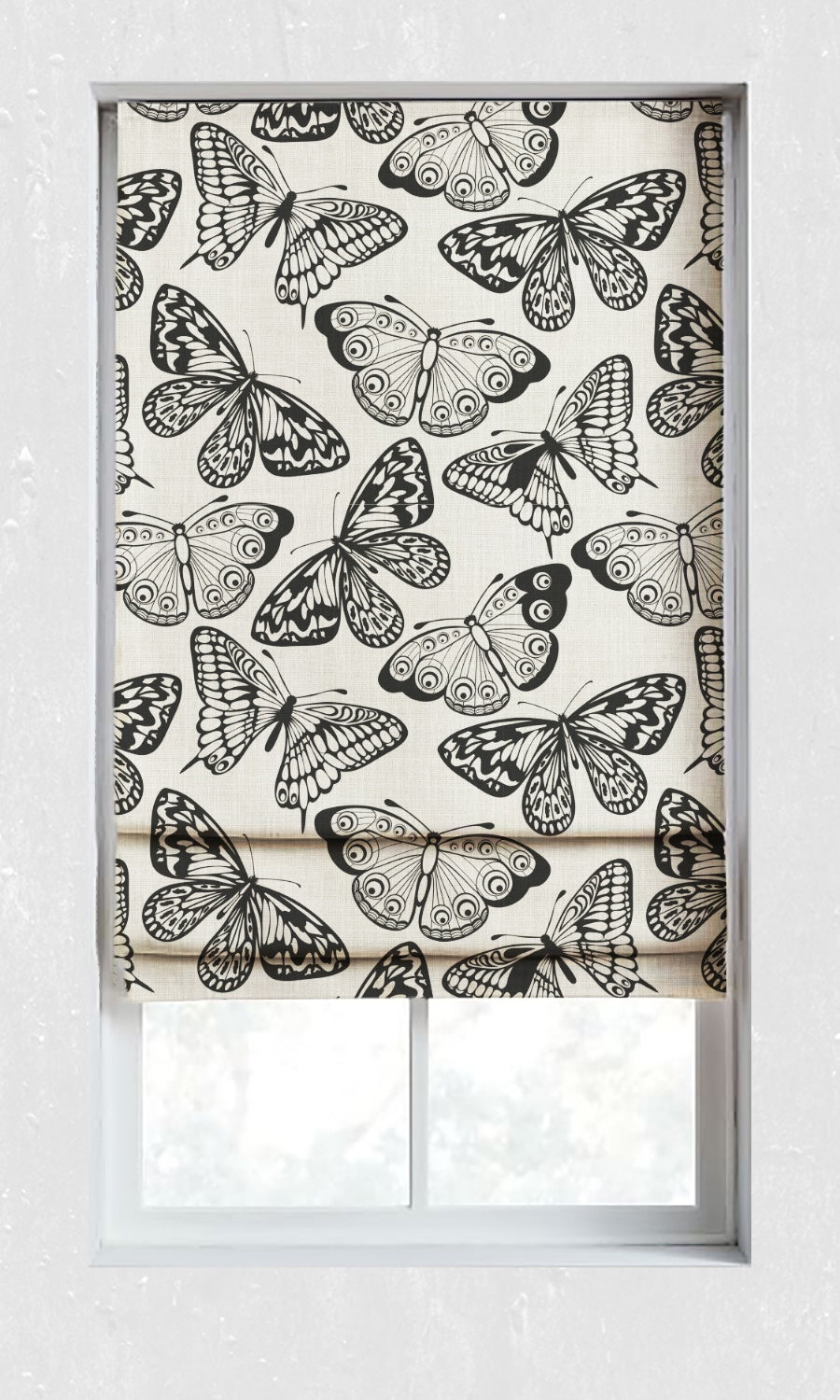 Nature Print Window Treatments Fabric By the Metre (Black/ Milky White)