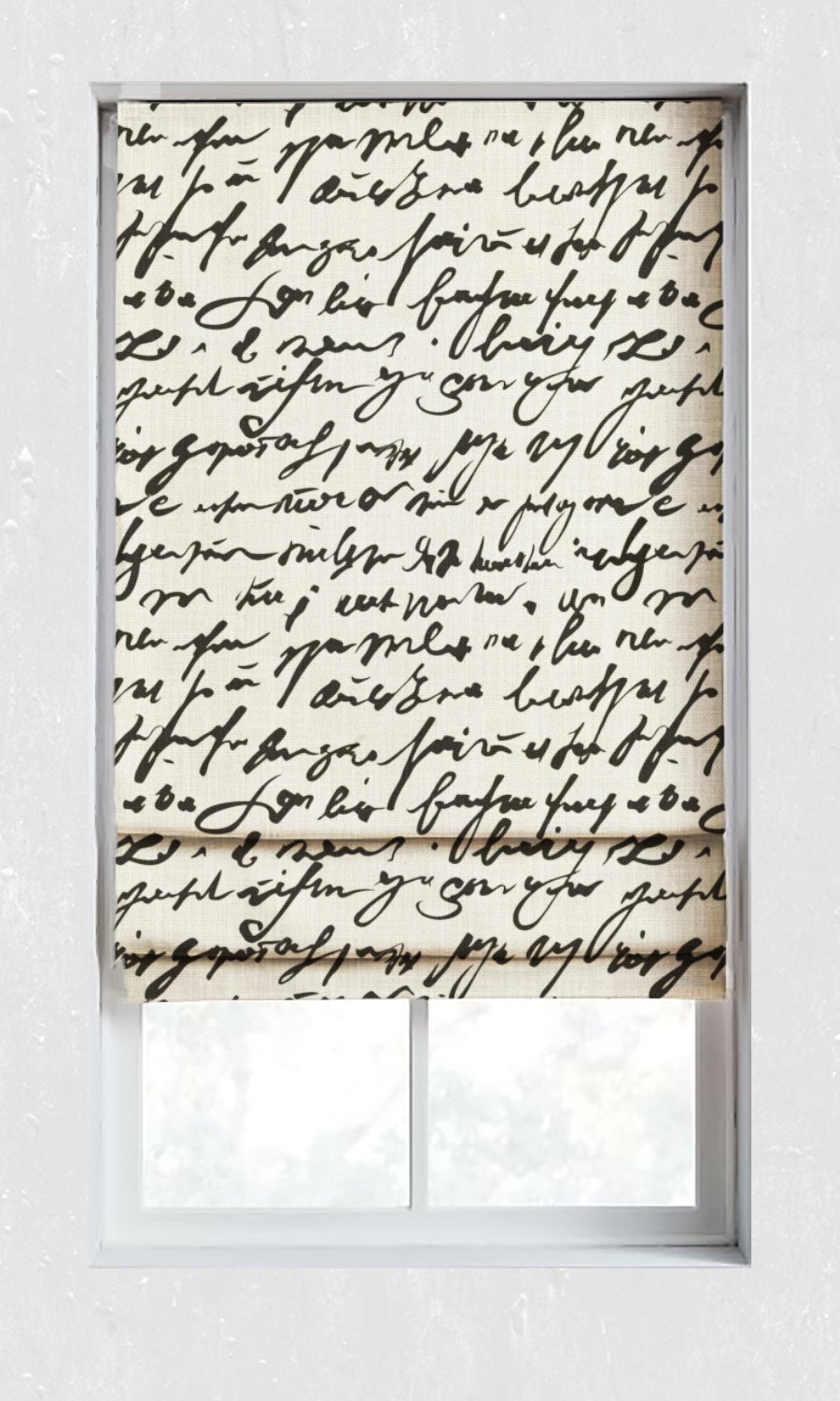 Script Print Roman Blinds (Black/ Milky White) for Living, Bedroom, Kitchen, Bathroom