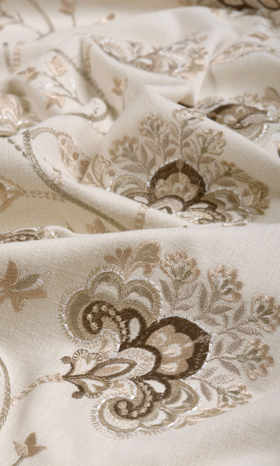 Vine Embroidered Window Treatments Fabric Sample (Latte Beige/ Brown)