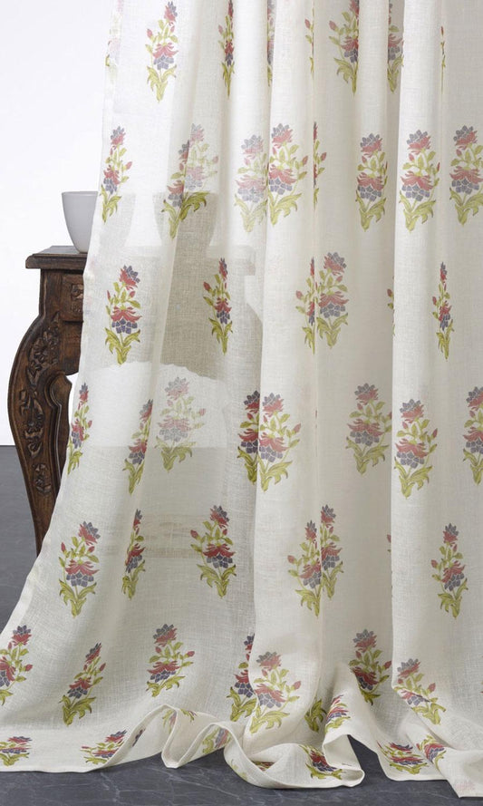 Sheer Floral Home Décor Fabric By the Metre (Cream/ Pink)