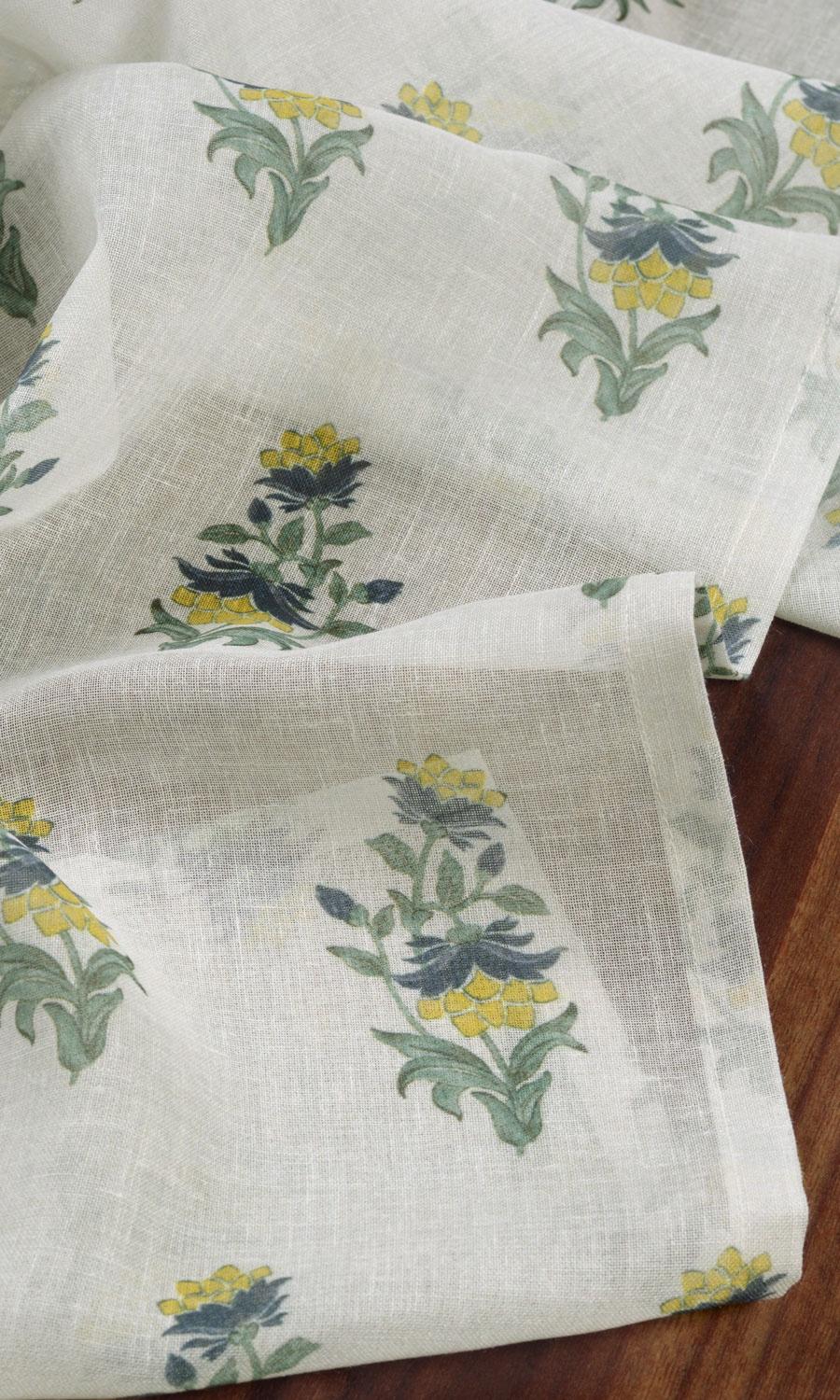 Sheer Floral Fabric Material By the Metre (White/ Green/ Yellow)