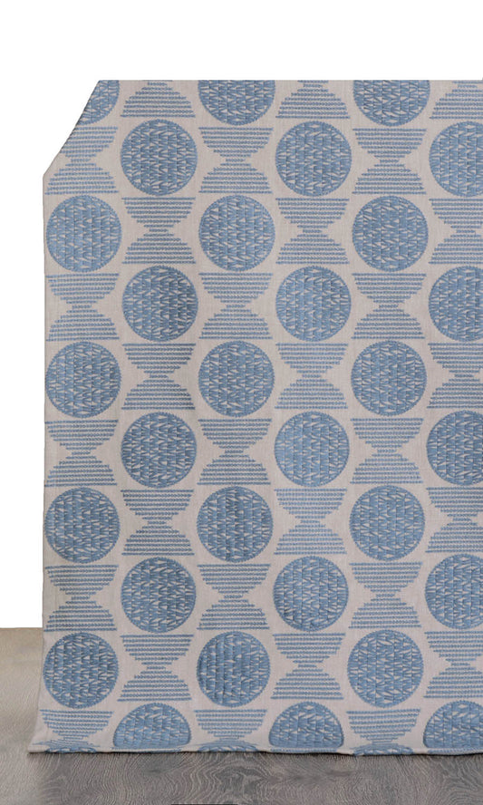 Embroidered Cotton Home Décor Fabric Sample (Beige/ Steel Blue)