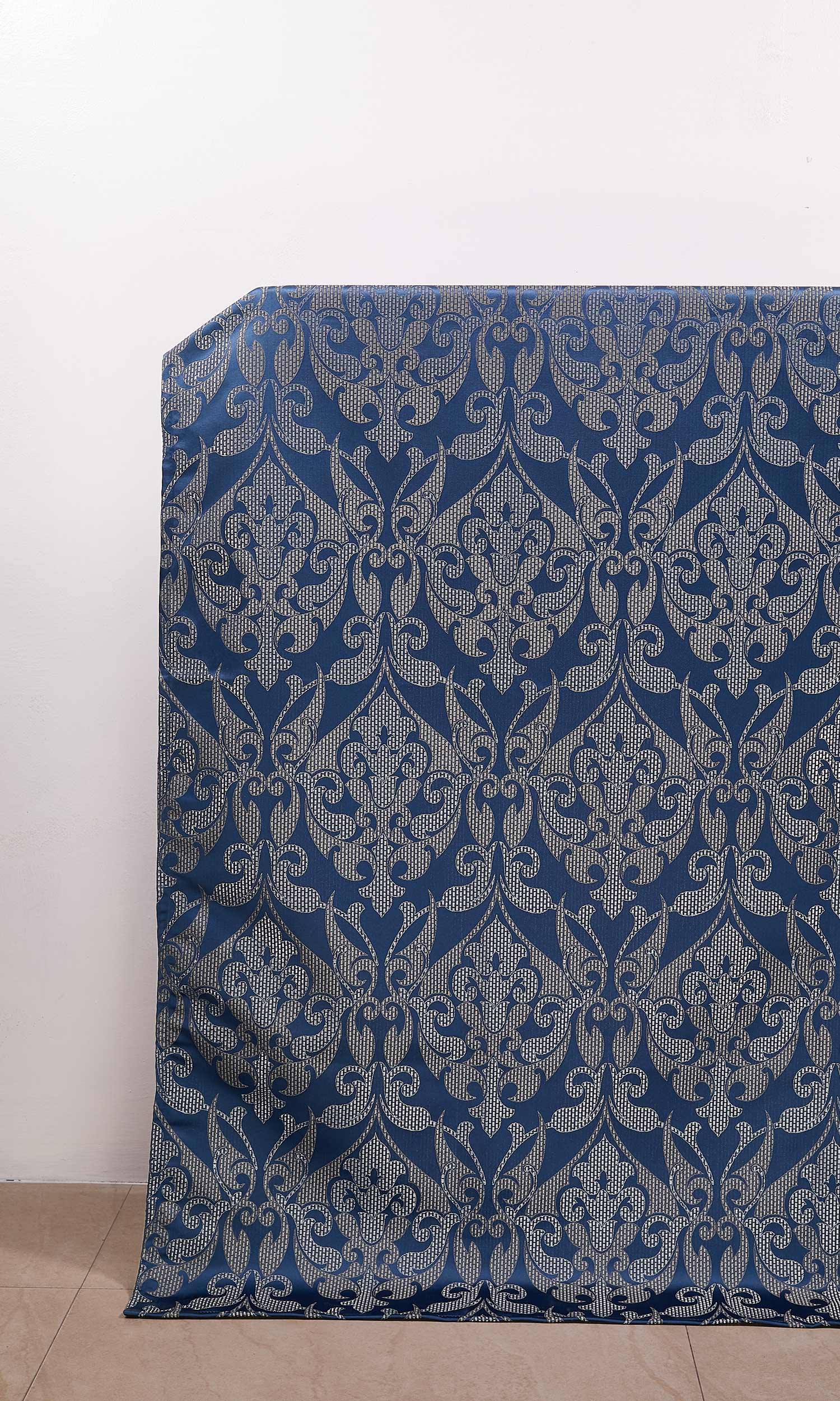 Self Patterned Window Treatments Fabric Sample (Navy Blue/ Silvery Gray)