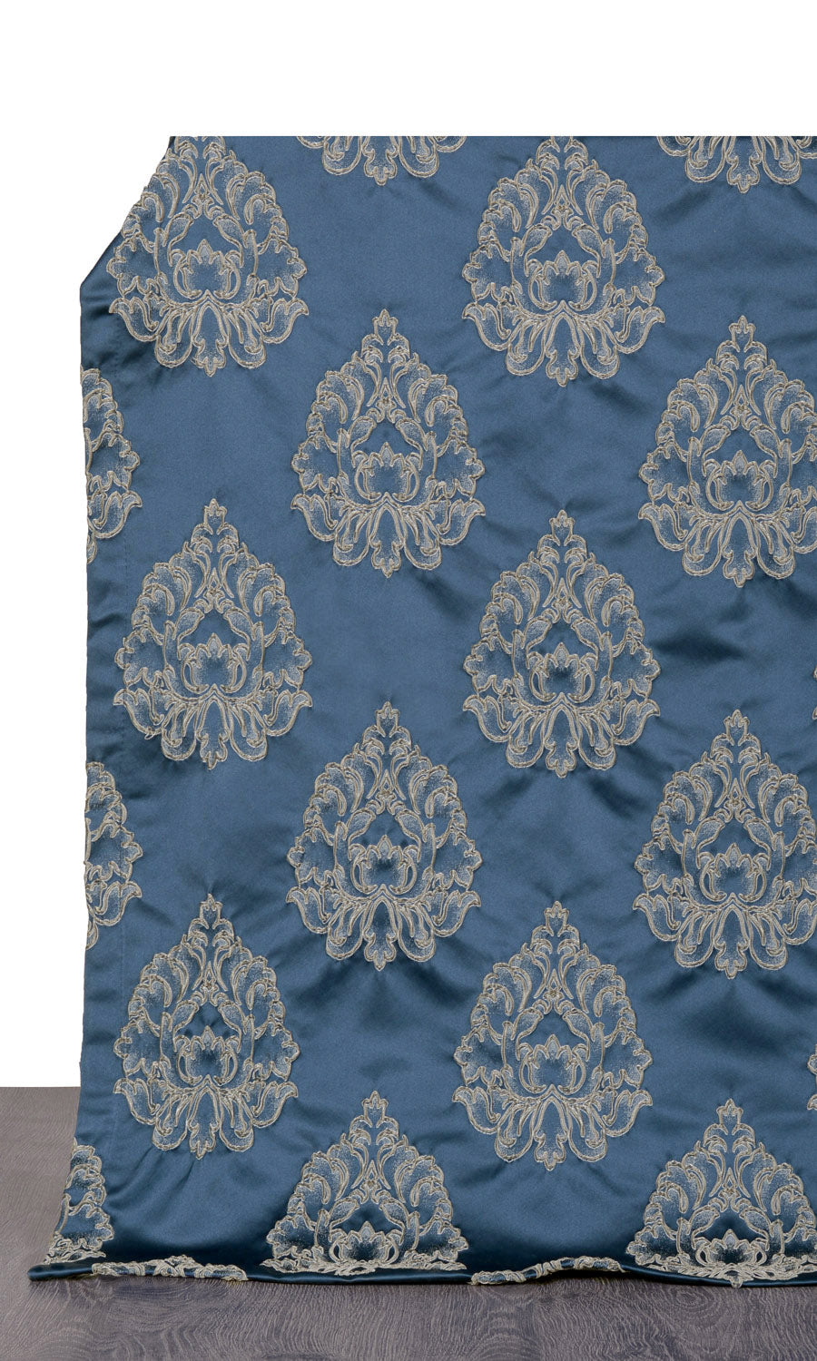 Damask Window Treatments Fabric By the Metre (Navy Blue/ Gray)