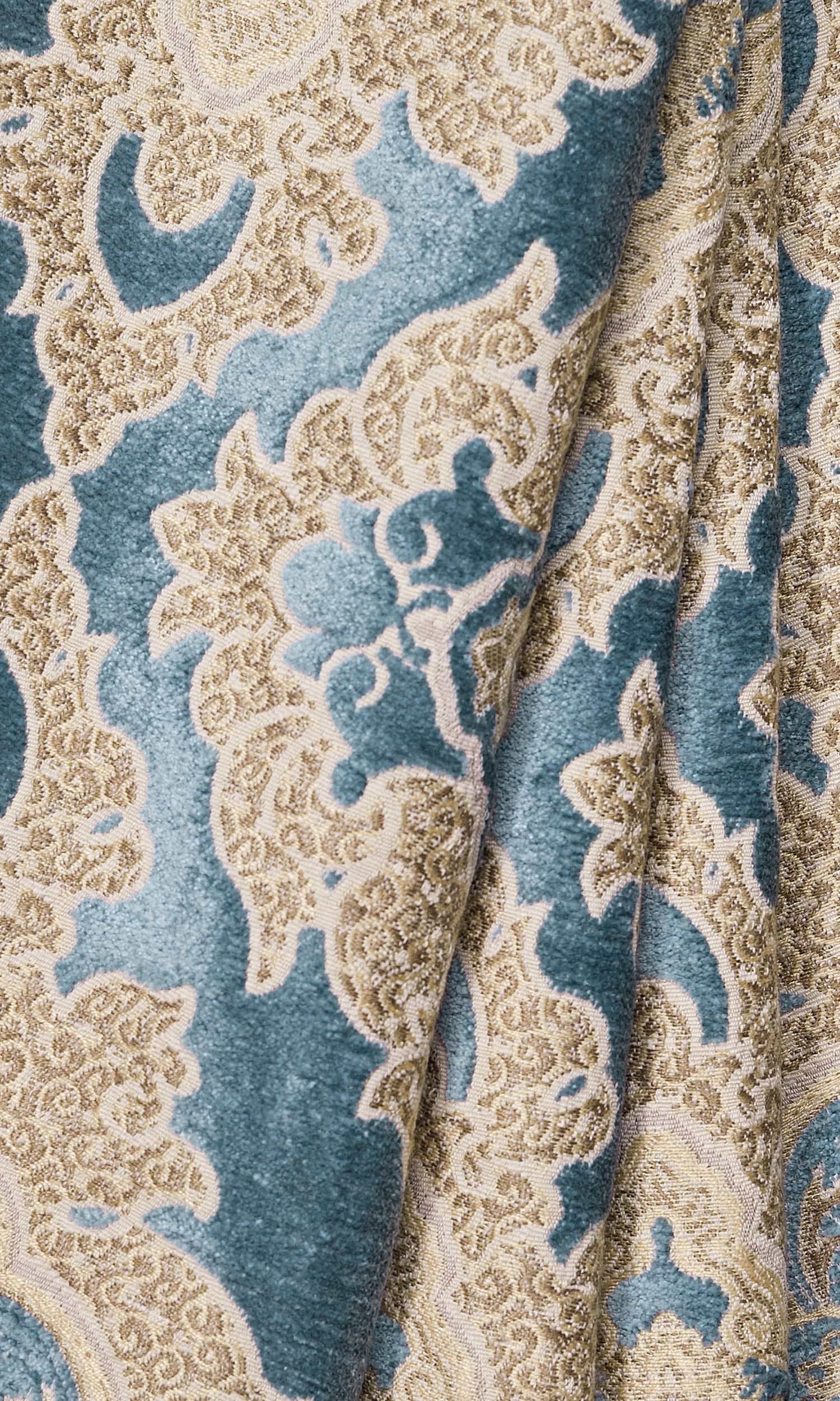 Damask Velvet Window Treatments Fabric By the Metre (Beige/ Brown/ Blue)