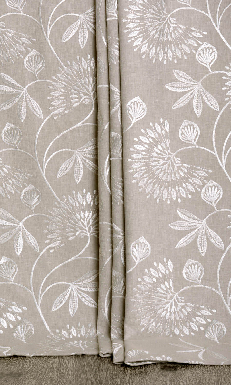 Floral Embroidered Poly-Cotton Home Décor Fabric Sample (Beige)
