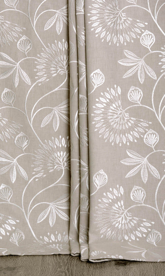Floral Embroidered Poly-Cotton Home Décor Fabric By the Metre (Beige)