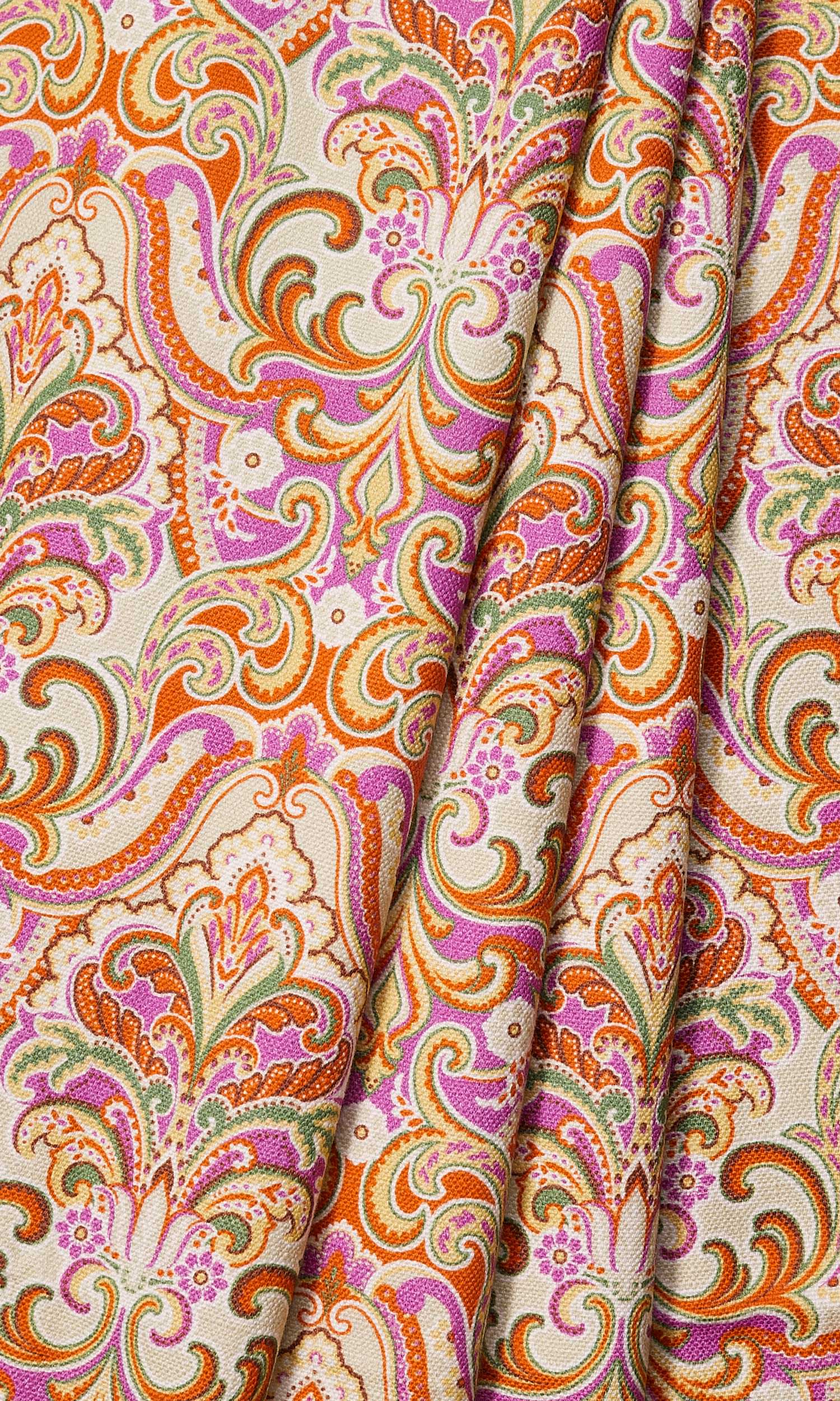 Fleur De Lis Print Window Treatments Fabric Sample (Orange/ Purple)