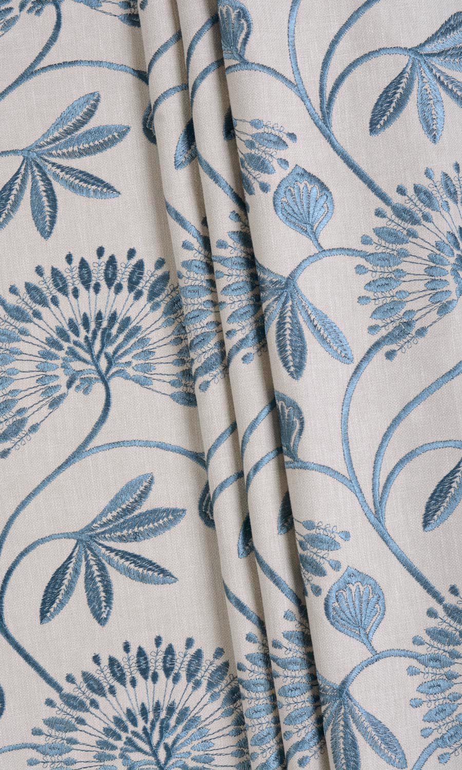 Vine Embroidered Free Fabric Material Sample (Pale Beige/ Ocean Blue)