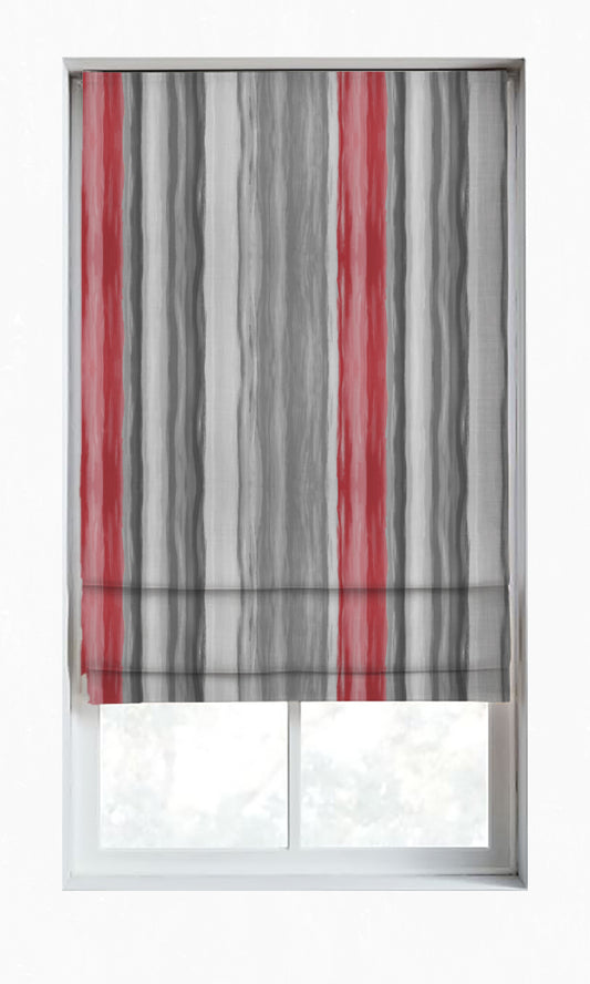 Dimout Striped Home Décor Fabric Sample (Grey/ Coral Red)