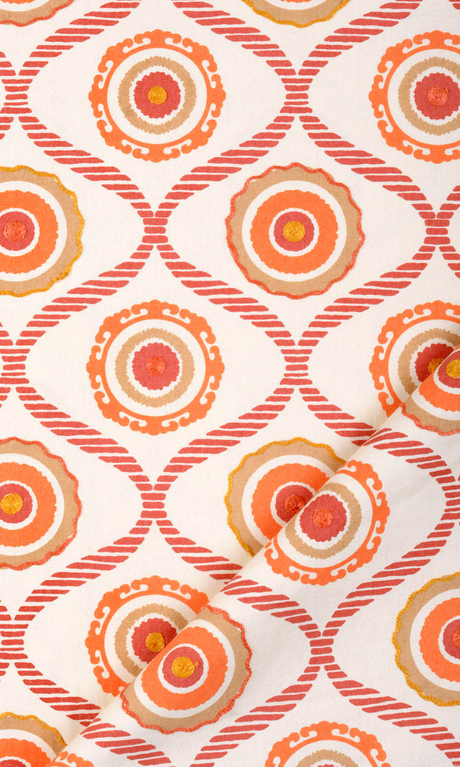 Printed Cotton Window Treatments Fabric By the Metre (Red/ Orange/ White)