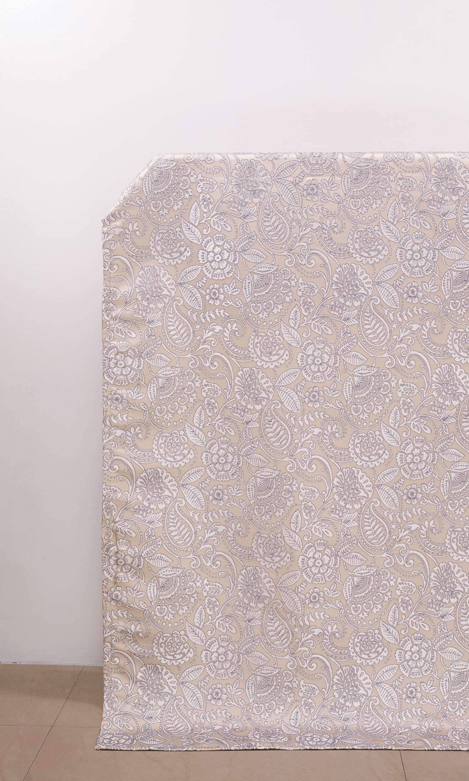 Floral Textured Window Treatments Fabric By the Metre (Beige/ Blue)