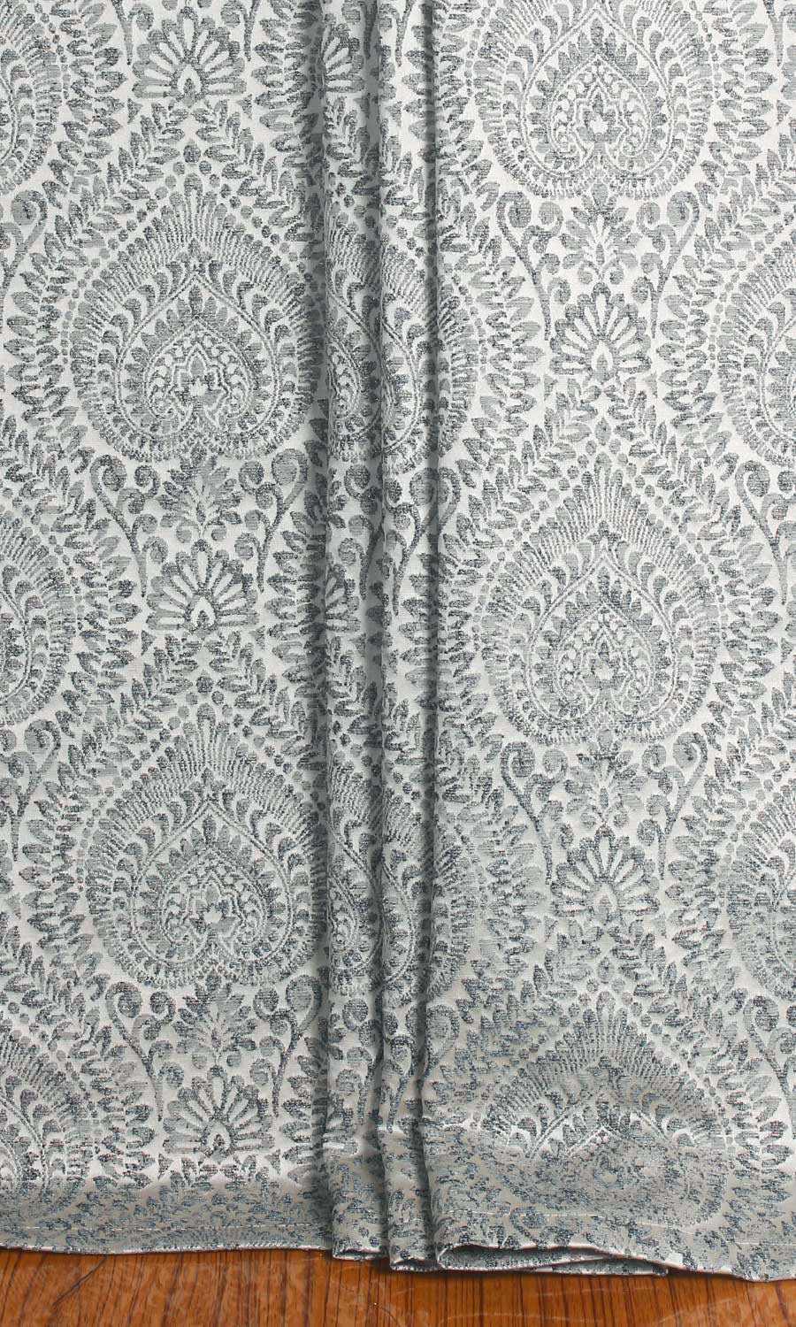Textured Floral Window Treatments Fabric By the Metre (Grey/ Deep Blue)