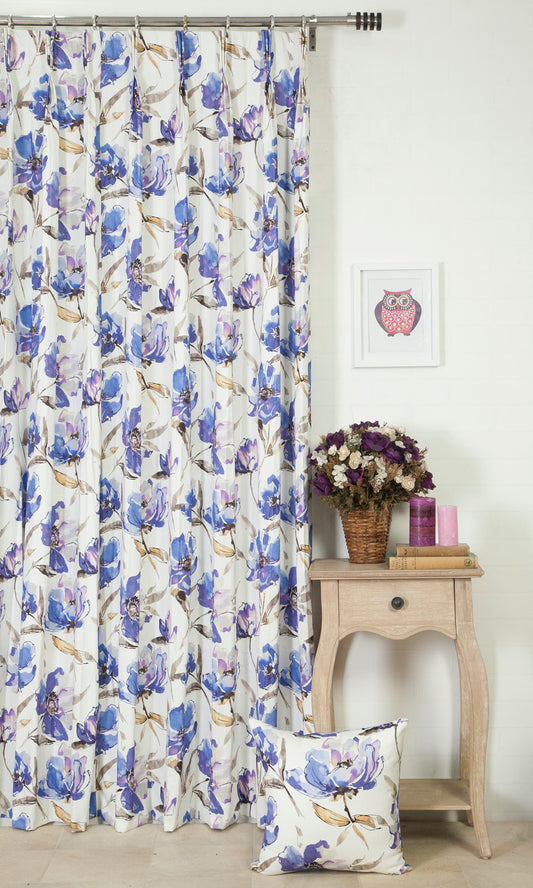 Floral Cotton Home Décor Fabric By the Metre (Purple/ Blue)