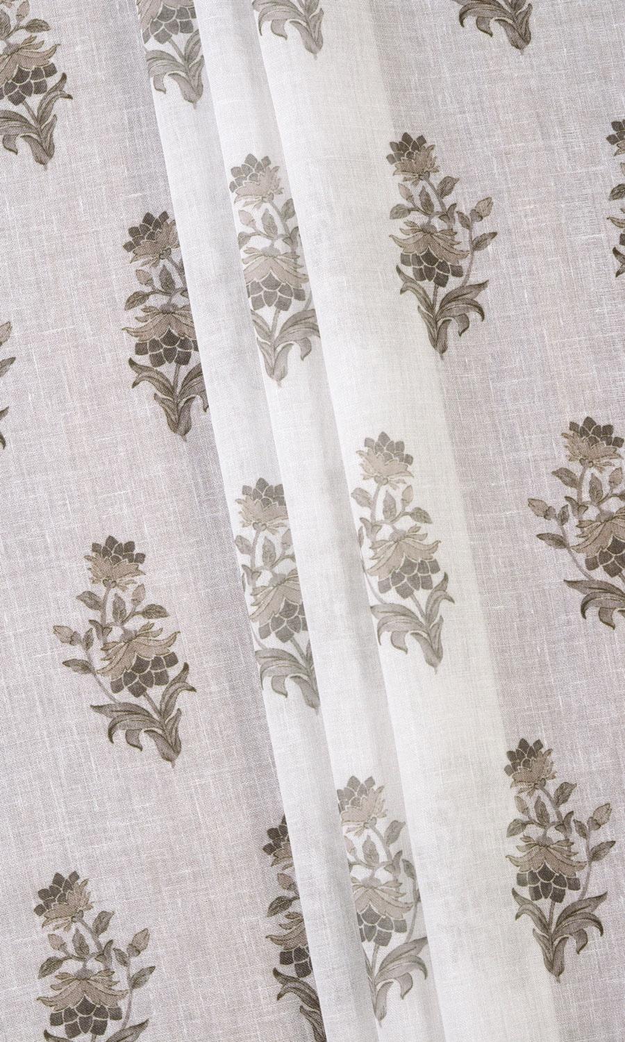 Sheer Floral Flat, Plain, Fake, Faux, European Relaxed Roman Blinds (White/ Greige)