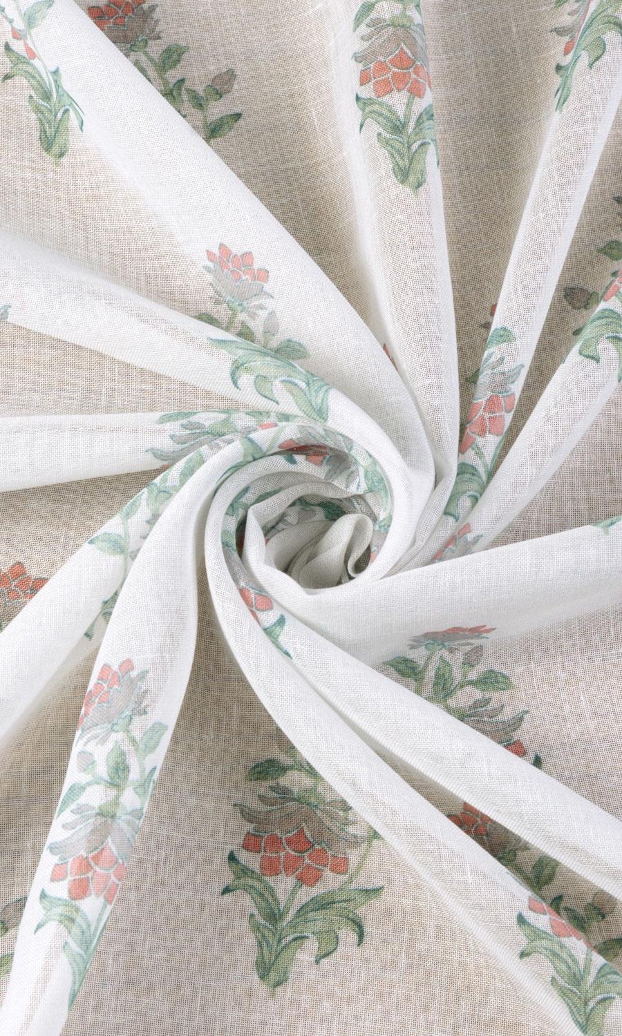 Sheer Floral Fabric Material By the Metre (White/ Red/ Green)