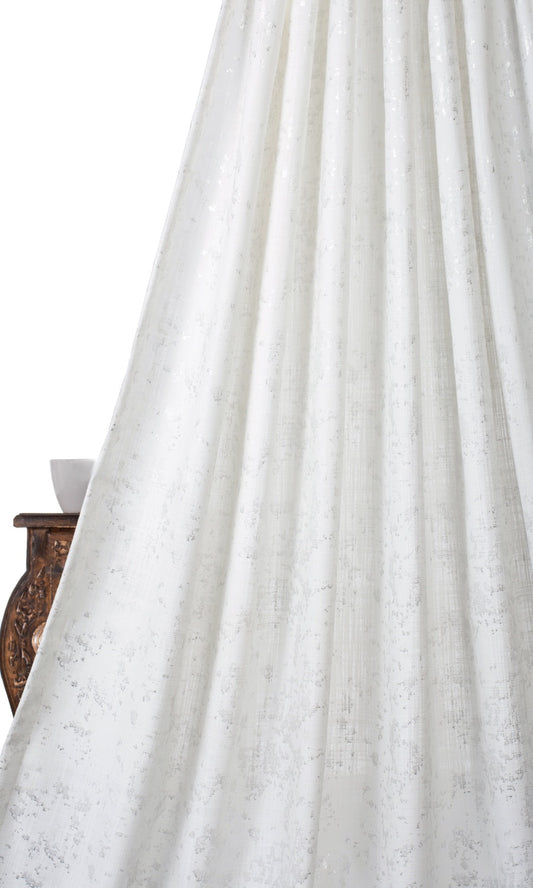 Metallic Abstract Print Home Décor Fabric Sample (White/ Silver)