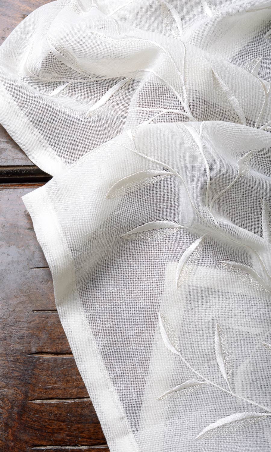Sheer Floral Embroidery Window Treatments Fabric Sample (White/ Cream)