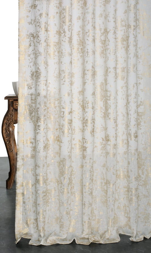 Metallic Print Semi-Sheer Home Décor Fabric By the Metre (Cream/ Golden)