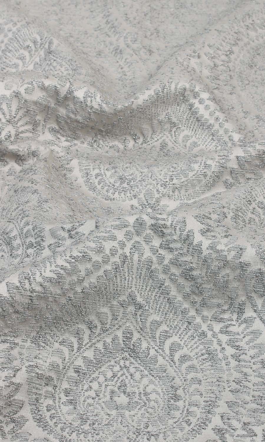 Textured Floral Fabric Material By the Metre (Silver Grey)