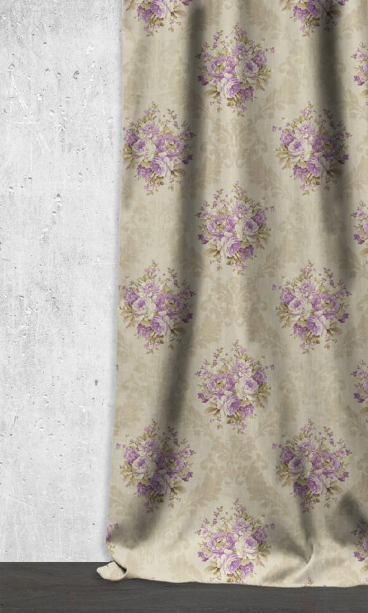 Dimout Floral Roman Blinds (Purple/ Ivory/ Grey)