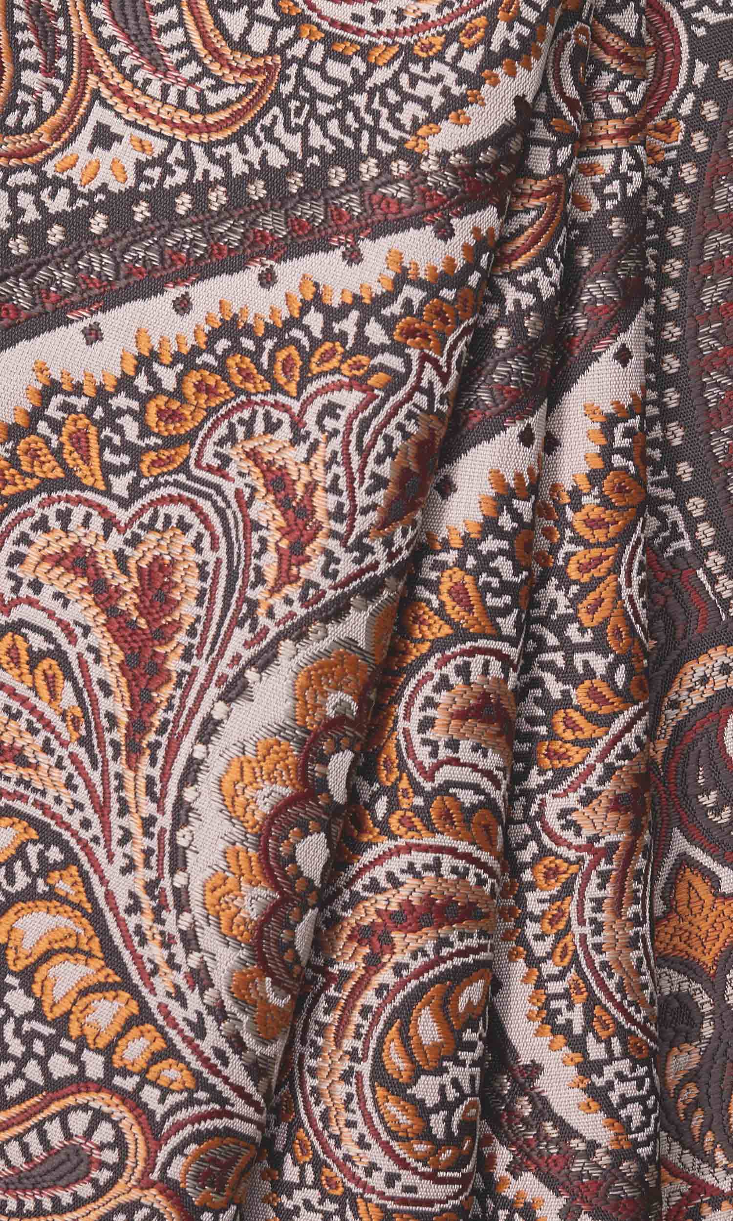 Damask Window Treatments Fabric By the Metre (Umber Brown/ Red/ Yellow)