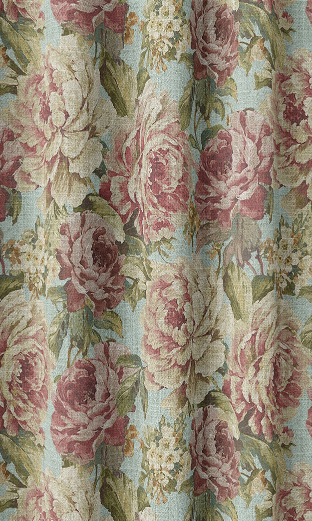 Classic Floral Patterned Flat, Plain, Fake, Faux, European Relaxed Roman Blinds (Pink & Blue)