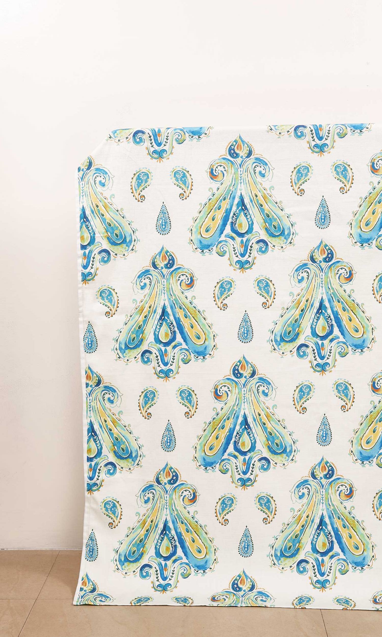 Paisley Print Window Treatments Fabric By the Metre (Green/ Blue)