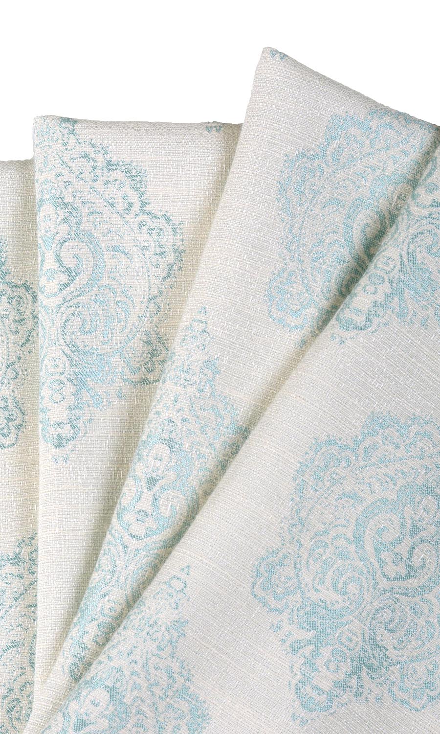 Damask Poly-Cotton Home Textile Fabric Material By the Metre (White/ Blue)