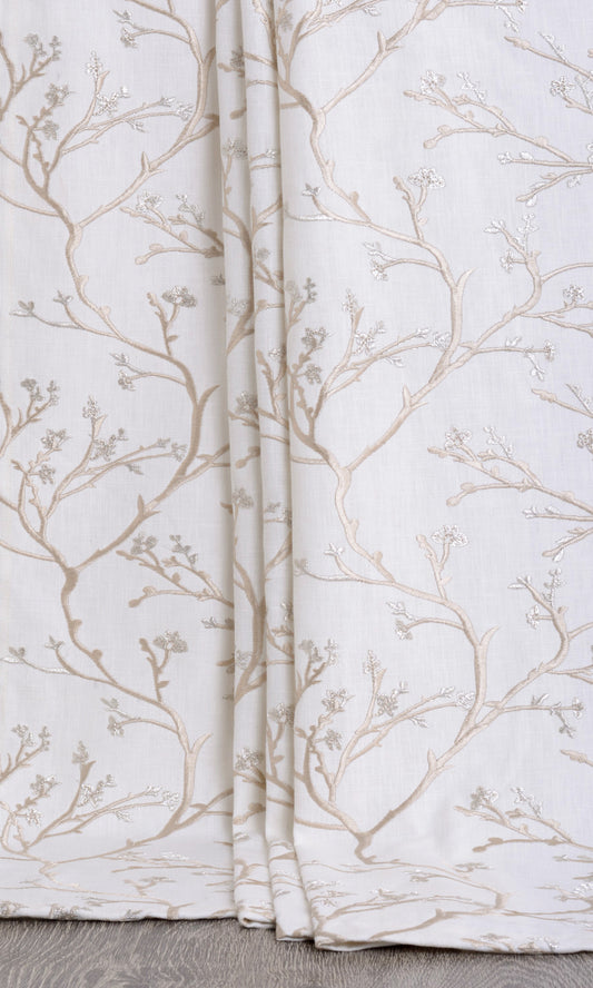 Floral Vine Print Embroidery Blinds (White/ Beige)
