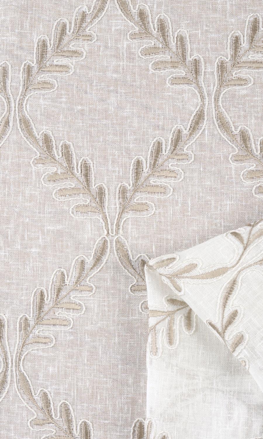 Sheer Floral Embroidered Window Treatments Fabric Sample (White/ Brown)