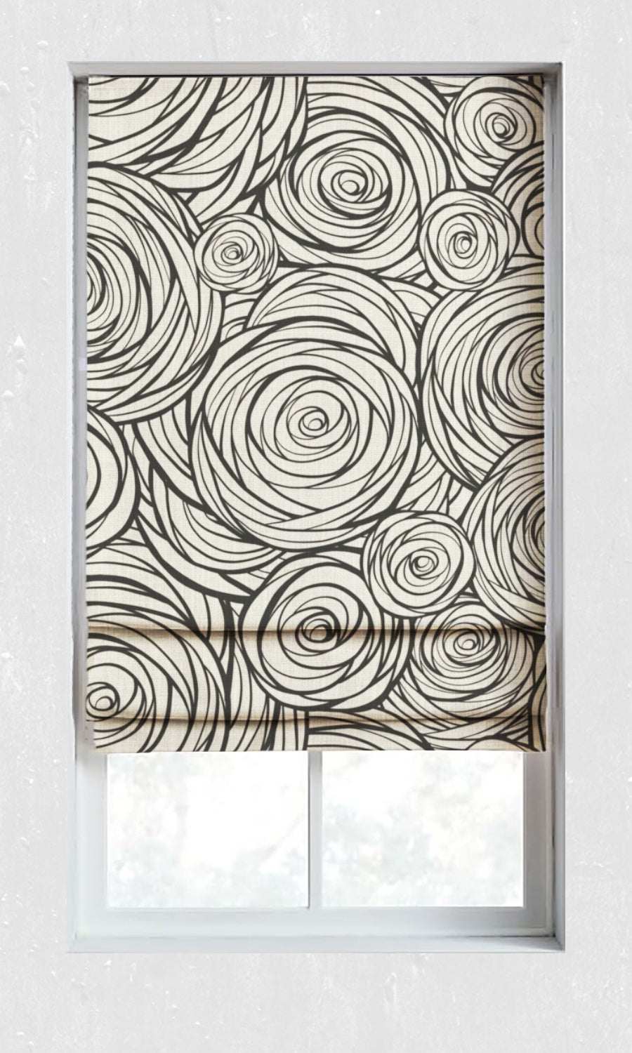 Printed Window Treatments Fabric By the Metre (Black/ Milky White)