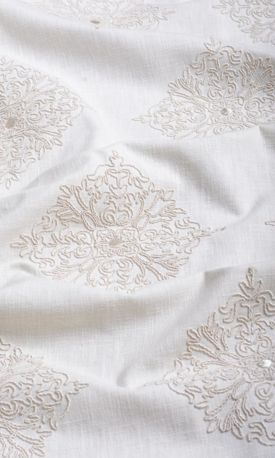 Poly-Linen Embroidered Blinds (White/ Cream) for Living, Bedroom, Kitchen, Bathroom