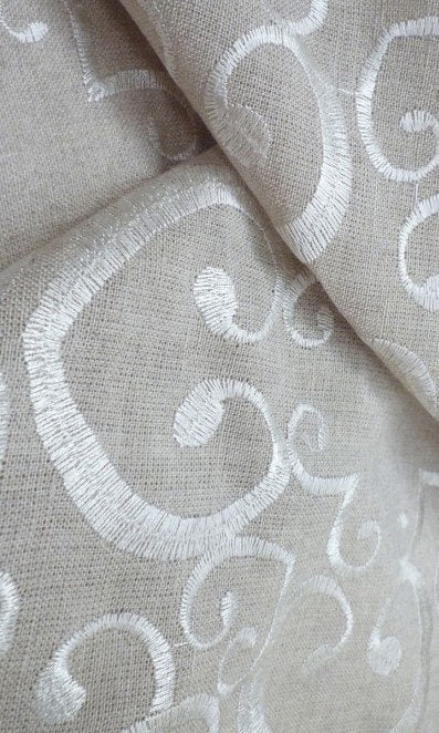 Floral Embroidered Linen Home Textile Fabric Material By the Metre (Brown)
