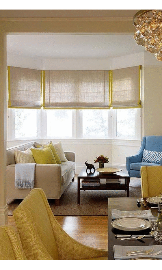 Roman blinds with decorative border trim