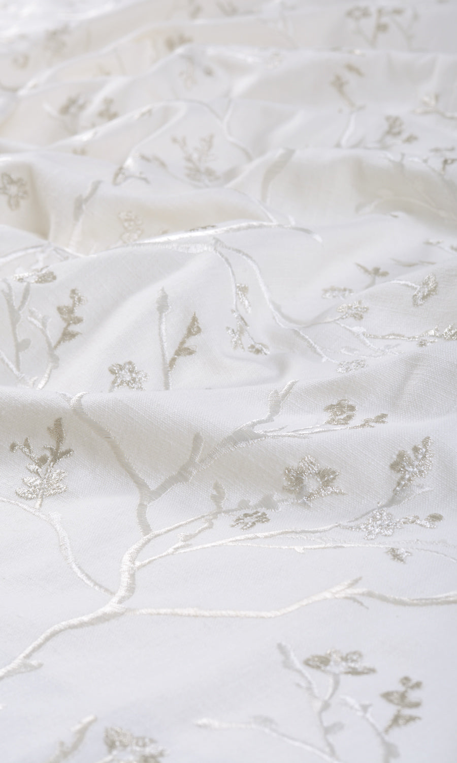 Floral Vine Patterned Free Fabric Material Sample (Pure White/ Gray)