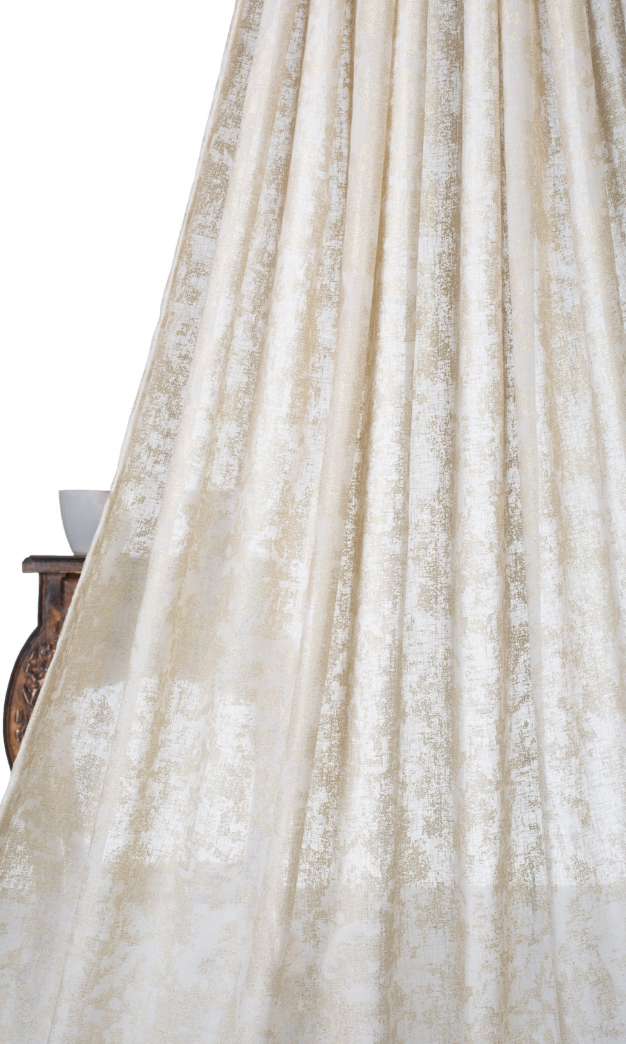 Metallic Print Semi-Sheer Home Textile Fabric Material By the Metre (Cream/ Gold)